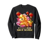 Anno del Cavallo Fortunato Cinese Lunare Capodanno Zodiaco 2026 Rosso Felpa