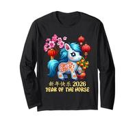 Anno del Cavallo Fortunato Cinese Lunare Capodanno Zodiaco 2026 Rosso Maglia a Manica