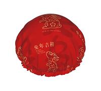 Anno del coniglio Happy Chinese New Year 2023 Cuffie da doccia Cuffia da bagno riutilizzabile Cappello da doccia elastico da bagno Morbido impermeabile per cappucci di tutte le lunghezze di capelli