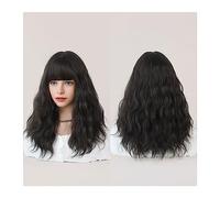 Annodato a mano Parrucche rosso scuro for donna Parrucca ondulata bordeaux con frangia sintetica colorata Ombre rossa for la festa quotidiana Attaccatura dei capelli(Nero)