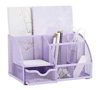 Annova, organizer da scrivania in rete con 7 scomparti + cassetto/organizer da scrivania per caramelle, portapenne, organizer multifunzione (Light Purple)