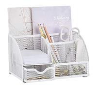 Annova, organizer da scrivania in rete con 7 scomparti + cassetto/organizer da scrivania per caramelle, portapenne, organizer multifunzione (White)