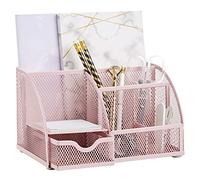 Annova, organizer da scrivania in rete con 7 scomparti + cassetto/organizer da scrivania per caramelle, portapenne, organizer multifunzione (Light Pink)