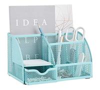 Annova, organizer da scrivania in rete con 7 scomparti + cassetto/organizer da scrivania per caramelle, portapenne, organizer multifunzione (Turquoise)