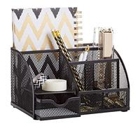 Annova, Organizer da scrivania in rete con 7 scomparti + cassetto, portapenne, organizzatore multifunzione in metallo nero minimalista moderno