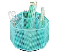 Annova Organizer da scrivania in rete girevole con 5 scomparti, per riporre caramelle, penne, ufficio, forniture artistiche, per riporre oggetti, aula, casa (Turquoise)