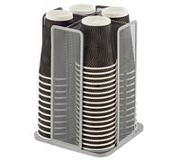 Annova Porta tazze e coperchi in carta/plastica, dispenser girevole a 360° con 4 scomparti, scaffale multifunzionale per casa, ufficio, bar, caffetteria (argento)