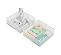 Annova Set di 2 cestini portaoggetti in rete per cassetti e mensole, per scuola e ufficio (bianco, 15x15x5cm)