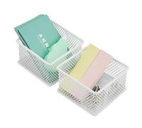 Annova Set di 2 cestini portaoggetti in rete per cassetti e mensole, per scuola e ufficio (bianco, 7.5x7.5x5cm)