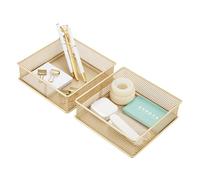 Annova Set di 2 cestini portaoggetti in rete per cassetti e mensole, per scuola e ufficio (d'oro, 15x15x5cm)