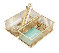 Annova Set di 2 cestini portaoggetti in rete per cassetti e mensole, per scuola e ufficio (d'oro, 15x7.5x5cm)