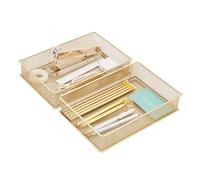 Annova Set di 2 cestini portaoggetti in rete per cassetti e mensole, per scuola e ufficio (d'oro, 23x15x5cm)