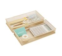 Annova Set di 2 cestini portaoggetti in rete per cassetti e mensole, per scuola e ufficio (d'oro, 30.5x15x5cm)