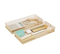 Annova Set di 2 cestini portaoggetti in rete per cassetti e mensole, per scuola e ufficio (d'oro, 38x15x5cm)