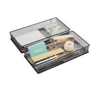 Annova Set di 2 cestini portaoggetti in rete per cassetti e mensole, per scuola e ufficio (nero, 30.5x15x5cm)
