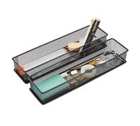 Annova Set di 2 cestini portaoggetti in rete per cassetti e mensole, per scuola e ufficio (nero, 30x7.5x5cm)