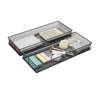 Annova Set di 2 cestini portaoggetti in rete per cassetti e mensole, per scuola e ufficio (nero, 38x15x5cm)