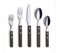 ANNOVA Set di posate da 20 pezzi, servizio per 4 persone, in acciaio inox, stile retrò/rivetto, in legno di noce, set di posate da cucina, include coltelli, forchette, cucchiai, forchette da insalata