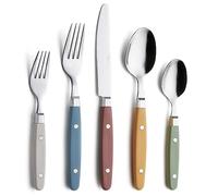 Annova, set di posate in acciaio inox con manico colorato con rivetto/posate stile retrò (Morandi Mix, 20 Pieces)