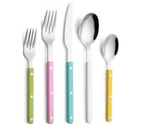 ANNOVA Set di posate, posate in acciaio inossidabile colorate in stile retrò/rivettate, coltelli da tavola, forchette, cucchiai, forchette da insalata e cucchiai da dessert (Mix pastello,10 Pezzi)