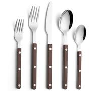 ANNOVA Set di posate, posate in acciaio inossidabile colorate in stile retrò/rivettate, coltelli da tavola, forchette, cucchiai, forchette da insalata e cucchiai da dessert (Marrone,10 Pezzi)