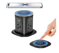 ANNQUAN 8 cm motorizzato pop up outlet 65W USB 15W caricabatterie wireless | Pop Up Controsoffitto Presa Max 65W Power Delivery Pop Up Presa Elettrica con 4 Uscite 4 Porte USB Casa Cucina Ufficio