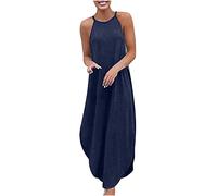 AnnSemo Abito da donna in denim casual, maxi abito con scollo all'americana, abito lungo estivo a linea elegante abito aderente senza maniche tunica spacco laterale Baddy Vintage Y2K Tank Dress Jean