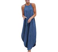 AnnSemo Abito da donna in denim casual, maxi abito con scollo all'americana, abito lungo estivo a linea elegante abito aderente senza maniche tunica spacco laterale Baddy Vintage Y2K Tank Dress Jean