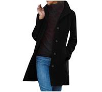 AnnSemo Cappotto lungo classico da donna, trench, manica lunga, cappotto di lana invernale caldo e spesso con bottoni antivento, vestibilità slim, giacche da donna antivento, revers classico, slim