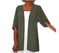 AnnSemo Cardigan in lino da donna estivo a maniche corte copricostume aperto davanti casual sottile cardigan lungo tinta unita elegante vestibilità ampia giacca leggera, 02@marrone, L