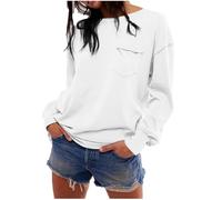 AnnSemo Felpa da donna casual, tinta unita, irregolare, a maniche lunghe, con tasca, polsini a costine, felpe oversize da donna, maglione girocollo alla moda nel Regno Unito, 01 Bianco, L