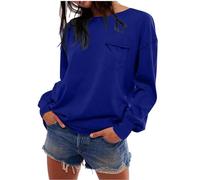 AnnSemo Felpa da donna casual, tinta unita, irregolare, a maniche lunghe, con tasca, polsini a costine, felpe oversize da donna, maglione girocollo alla moda nel Regno Unito, 01 blu., L