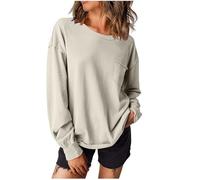 AnnSemo Felpa da donna casual, tinta unita, irregolare, a maniche lunghe, con tasca, polsini a costine, felpe oversize da donna, maglione girocollo alla moda nel Regno Unito, 02 grigio., L