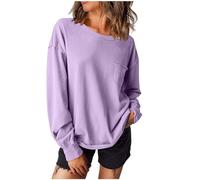 AnnSemo Felpa da donna casual, tinta unita, irregolare, a maniche lunghe, con tasca, polsini a costine, felpe oversize da donna, maglione girocollo alla moda nel Regno Unito, 02 viola., L