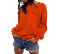 AnnSemo Felpa da donna casual, tinta unita, irregolare, a maniche lunghe, con tasca, polsini a costine, felpe oversize da donna, maglione girocollo alla moda nel Regno Unito, 01 Arancione, L
