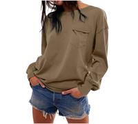 AnnSemo Felpa da donna casual, tinta unita, irregolare, a maniche lunghe, con tasca, polsini a costine, felpe oversize da donna, maglione girocollo alla moda nel Regno Unito, 01 kaki., L