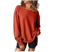 AnnSemo Felpa da donna casual, tinta unita, irregolare, a maniche lunghe, con tasca, polsini a costine, felpe oversize da donna, maglione girocollo alla moda nel Regno Unito, 02 arancione., L