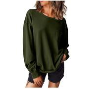 AnnSemo Felpa da donna casual, tinta unita, irregolare, a maniche lunghe, con tasca, polsini a costine, felpe oversize da donna, maglione girocollo alla moda nel Regno Unito, 02 verde militare., L