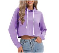 AnnSemo Felpe con cappuccio da donna con cappuccio casual alla moda a maniche lunghe con cappuccio vestibilità comoda con coulisse felpe con cappuccio per le donne UK carino top Y2K vestiti tinta
