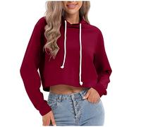 AnnSemo Felpe con cappuccio da donna con cappuccio casual alla moda a maniche lunghe con cappuccio vestibilità comoda con coulisse felpe con cappuccio per le donne UK carino top Y2K vestiti tinta
