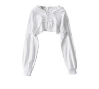 AnnSemo Felpe con cappuccio da donna UK eleganti felpe corte con cappuccio con coulisse vestiti Y2K carino top manica lunga donna casual vestibilità ampia felpe con cappuccio tinta unita, bianco, XL