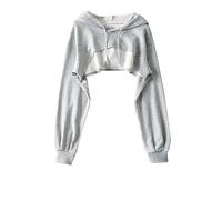 AnnSemo Felpe con cappuccio da donna UK eleganti felpe corte con cappuccio con coulisse vestiti Y2K carino top manica lunga donna casual vestibilità ampia felpe con cappuccio tinta unita, grigio, M
