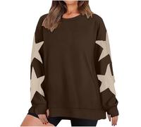 AnnSemo Felpe da donna con foro per il pollice, casual, elegante, a blocchi di colore, con motivo a stelle, vestibilità ampia, comoda, girocollo, carino, top a maniche lunghe, Marrone, XXL