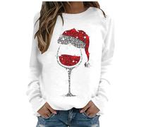 AnnSemo Maglione natalizio da donna, elegante, con stampa a calici di vino, casual, a maniche lunghe, divertente, vestibilità larga, girocollo, leggera, bianco, 5XL
