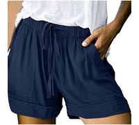 AnnSemo - Pantaloncini estivi da donna UK Plus Size con tasche, vita alta elasticizzata, in cotone, gamba dritta, pantaloni sportivi da palestra, hot pants da yoga, allenamento, coulisse, larghi, 01
