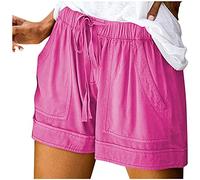 AnnSemo - Pantaloncini estivi da donna UK Plus Size con tasche, vita alta elasticizzata, in cotone, gamba dritta, pantaloni sportivi da palestra, hot pants da yoga, allenamento, coulisse, larghi, 01