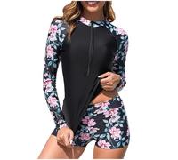 AnnSemo Rash Guard Costume da bagno da donna a maniche lunghe UPF 50+ con pantaloncini da bagno 2 pezzi costume da bagno sportivo surf modesto costume da bagno boyshort protezione solare camicia da