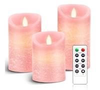 AnnSpa 3 Sets Candela LED Senza Fiamma a Batteria con Telecomando, Cera Vera Mossa tremolante stoppino Sfarfallio Ambra Candele gialla, Cera Unscented per Regalo e Decorazione -Rosa