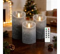 AnnSpa 3 Sets Candela LED Senza Fiamma a Batteria con Telecomando, Cera Vera Mossa tremolante stoppino Sfarfallio Ambra Candele gialla，Cera Unscented per Regalo e Decorazione - Grigio
