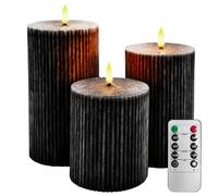 AnnSpa 3 Sets Candela LED Senza Fiamma a Batteria con Telecomando, Strisce verticali Cera Vera Mossa tremolante stoppino Sfarfallio Ambra Candele gialla，Cera Unscented per Regalo e Decorazione - Nero